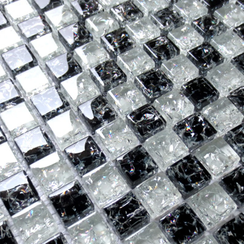 Черно-белая Переливающаяся стеклянная мозаичная плитка со льдом и трещинами для