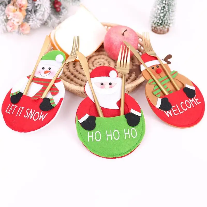 

Snowman Santa Claus Elk Cutlery Suit Holders Pockets Knifes Forks Tableware Bags Christmas Dinner Table New Year Home Decor