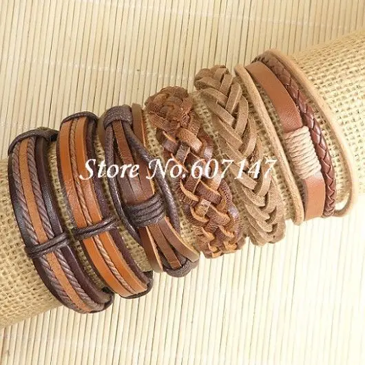 

5PCs/set Wood Beads Wax Rope Leather Hemp Braided Bracelet Simple Leather Bracelet Multilayer Ethnic Wind Bracelet -S18