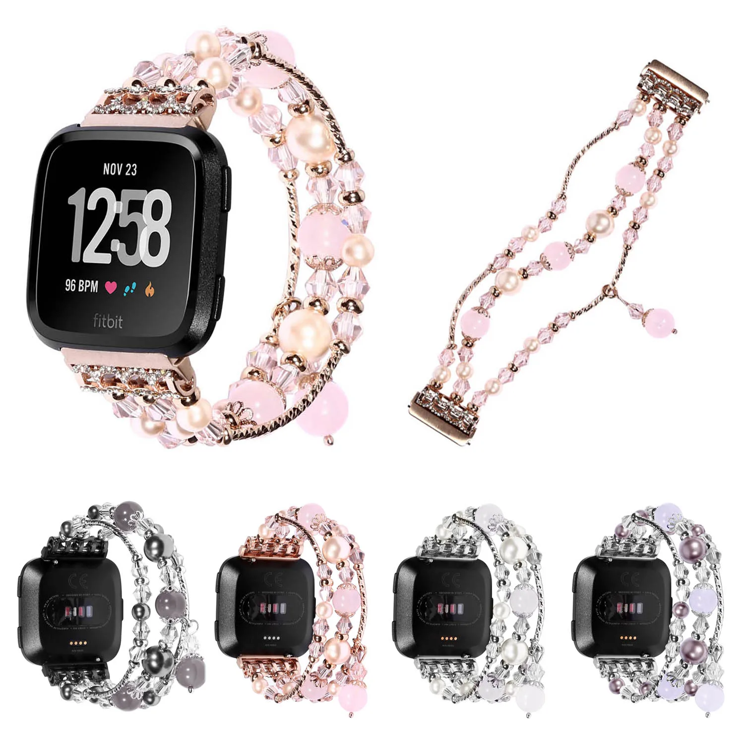 Блестящий женский эластичный браслет с бусинами из агата для Fitbit Versa сменный