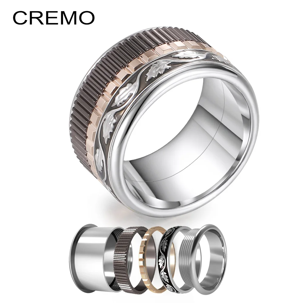 Cremo Splicing Black Ring in Rings Leaf Stainless Steel Combination Interchangeable Band Fidget Meditation Anxiety Relief Ring
Cremo Splicing Black Ring in Rings Leaf Stainless Steel Combination Interchangeable Band Fidget Meditation Anxiety Relief Ring
