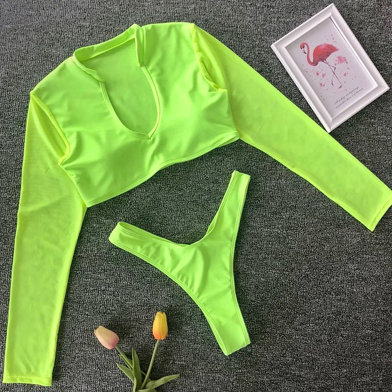 Neon Mesh Long Sleeve Thong Bikini 2019 Women Swimsuit Brazilian Swimwear Female Bikini Set High Leg Cut Bathing Suit swim wear
Neon Mesh Long Sleeve Thong Bikini 2019 Women Swimsuit Brazilian Swimwear Female Bikini Set High Leg Cut Bathing Suit swim wear