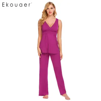 Ekouaer Womens Pajamas Soft Sleepwear Set Solid Slim V-Neck Sleeveless Tops Long Pants Nightwear Pajama Sets Home Clothing
Ekouaer Womens Pajamas Soft Sleepwear Set Solid Slim V-Neck Sleeveless Tops Long Pants Nightwear Pajama Sets Home Clothing
