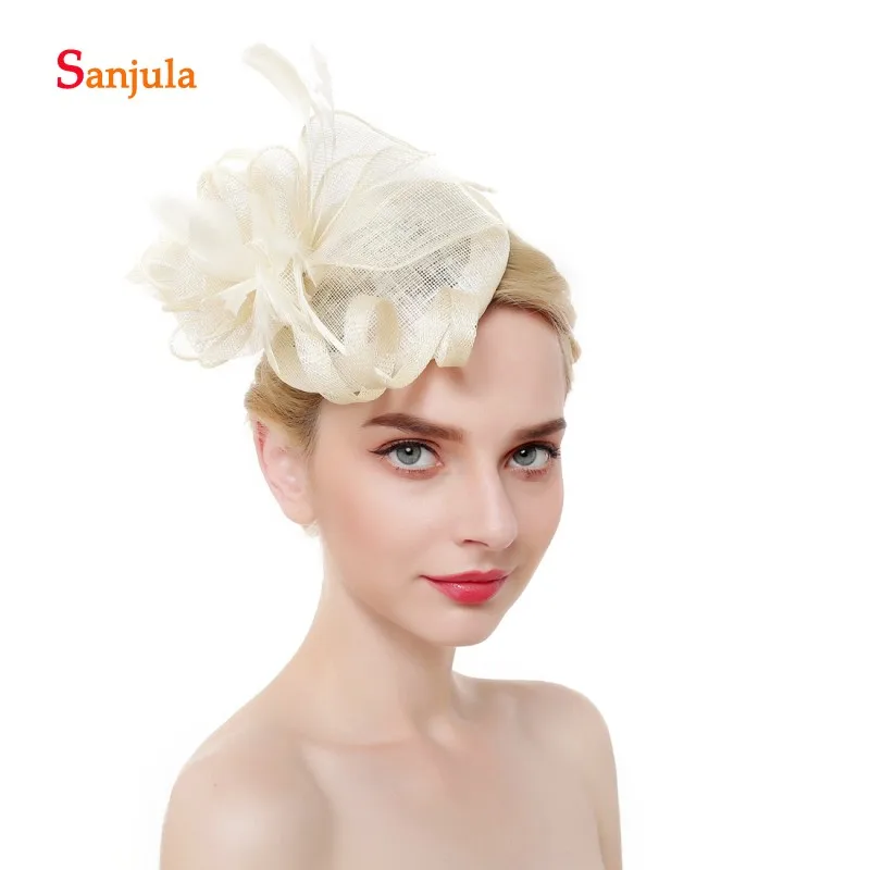 Linen Bridal Hats with Feathers White/Ivory Wedding for Bride Women Fascinators Party Hair Decoration gelin aksesuar H167 | Свадьбы и