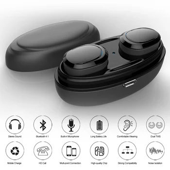 T12 Dual Wireless Earphone Bluetooth 4.1 Headphones In-ear Stereo Music Headset Invisible Earbuds Hands-free w/ Mic Charging Box
T12 Dual Wireless Earphone Bluetooth 4.1 Headphones In-ear Stereo Music Headset Invisible Earbuds Hands-free w/ Mic Charging Box