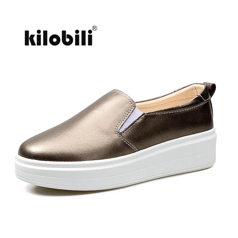 Kilobili 2018 весенние женские кроссовки на платформе обувь из натуральной кожи без