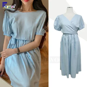 Woman Vintage Dresses Short Sleeve Summer Slim Waist Bow Tie Blue A Line Korean Japan Preppy Style Girls Cotton Dress 5198
Woman Vintage Dresses Short Sleeve Summer Slim Waist Bow Tie Blue A Line Korean Japan Preppy Style Girls Cotton Dress 5198