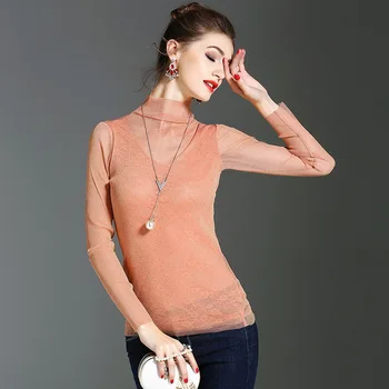 American Style New 2017 Spring Autumn Women Fashion Slim Sexy Bling Bling Under Shirt Ladies Transparent Mash Patchwork T Shirt
American Style New 2017 Spring Autumn Women Fashion Slim Sexy Bling Bling Under Shirt Ladies Transparent Mash Patchwork T Shirt