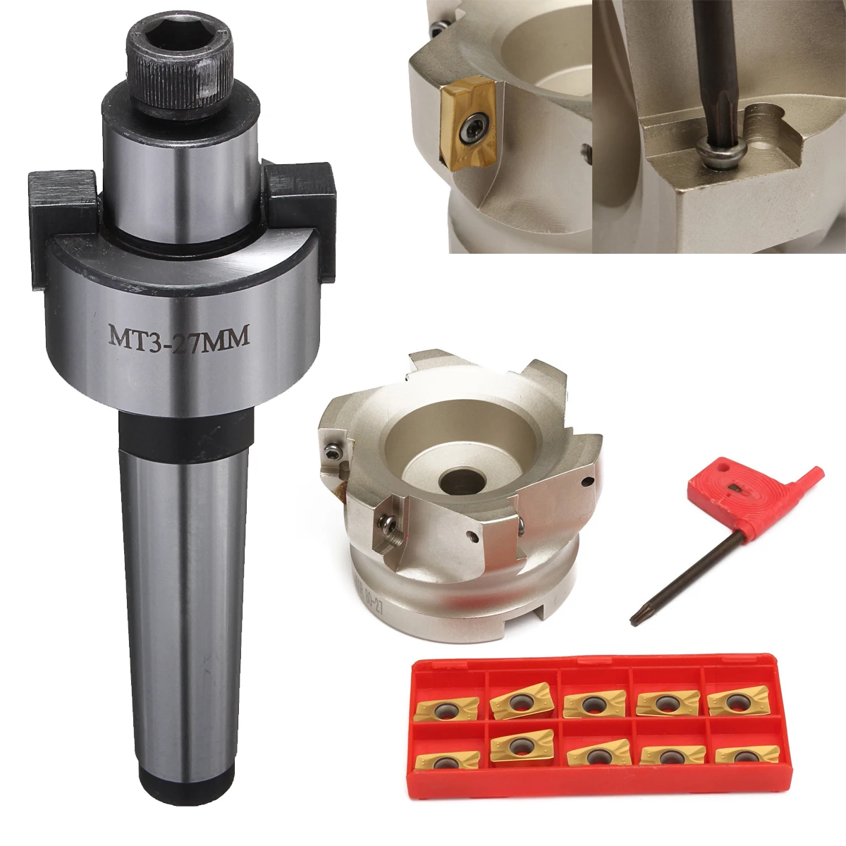 10pcs APMT1604PDER Inserts + 80mm 400R-80-27 Face End Mill Cutter + MT3 Morse Taper + T15 Wrench
10pcs APMT1604PDER Inserts + 80mm 400R-80-27 Face End Mill Cutter + MT3 Morse Taper + T15 Wrench