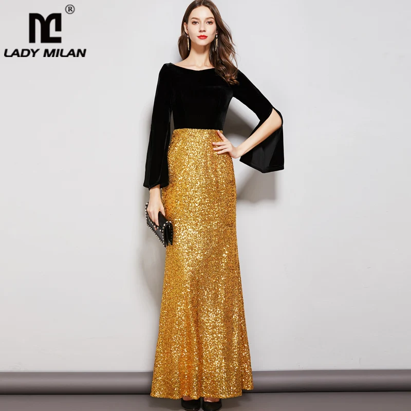 Lady Milan Women's Party Prom Slash Neckline Long Sleeves Velvet Bodice Patchwork Sequined Elegant Floor Length Dresses
Lady Milan Women's Party Prom Slash Neckline Long Sleeves Velvet Bodice Patchwork Sequined Elegant Floor Length Dresses