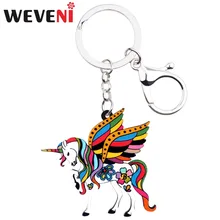 WEVENI Acryl Bloemen Heilige Eenhoorn Paard Sleutelhanger Hanger Ringen Leuke Dier Sieraden Voor Vrouwen Meisjes Handtas Auto Goedkope Bedels(China)