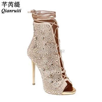 Qianruiti Gold Silver Diamond Bridal Wedding Shoes Woman Sexy Rhinestone High Heels Ankle Booties Lace Up Peep Toe Crystal Boots
Qianruiti Gold Silver Diamond Bridal Wedding Shoes Woman Sexy Rhinestone High Heels Ankle Booties Lace Up Peep Toe Crystal Boots