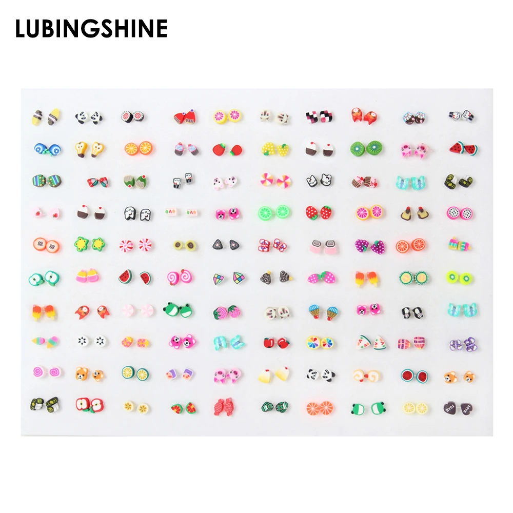 100Pairs/Set Mix Style Cute Animal Small Soft Clay Stud Earrings Set Anti Allergic Fruit Heart Earrings Fashion Jewelry for Girl
100Pairs/Set Mix Style Cute Animal Small Soft Clay Stud Earrings Set Anti Allergic Fruit Heart Earrings Fashion Jewelry for Girl