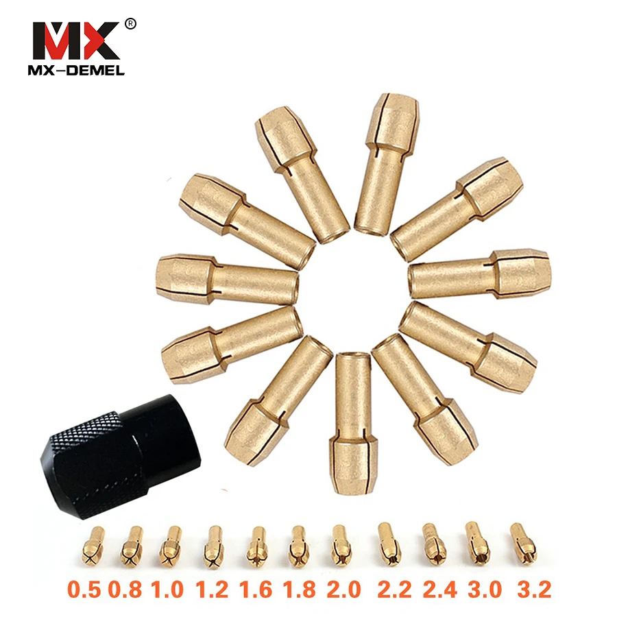 12 pcs/set Brass Collet Chuck 0.5/0.8/1.0/1.2/1.6/1.8/2.0/2.2/2.4/3.0/3.2mm + M8*0.75 Chuck For Dremel Rotary Tools
12 pcs/set Brass Collet Chuck 0.5/0.8/1.0/1.2/1.6/1.8/2.0/2.2/2.4/3.0/3.2mm + M8*0.75 Chuck For Dremel Rotary Tools