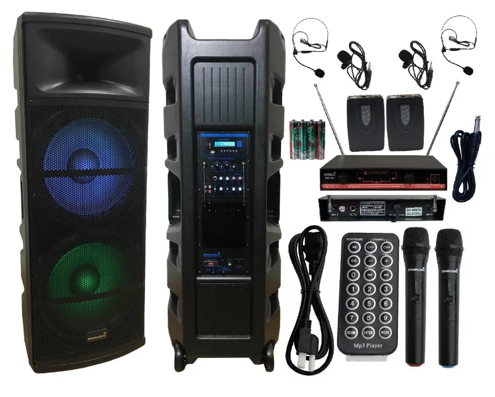 STARAUDIO 5000W Dual 15" PA DJ Powered Karaoke Speaker Party Club Speaker W/2 Channel Wireless Headset Microphone Set SDMN-15RGB
STARAUDIO 5000W Dual 15" PA DJ Powered Karaoke Speaker Party Club Speaker W/2 Channel Wireless Headset Microphone Set SDMN-15RGB