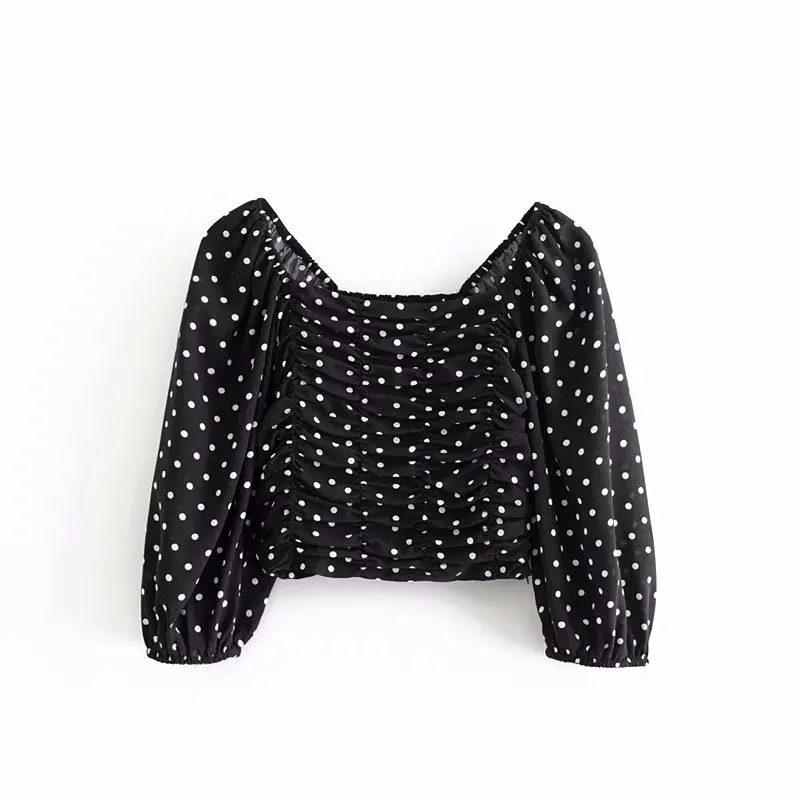 2019 new women sweet polka dot print pleated short blouse shirts women square collar elastic femininas blusas chic tops LS3810
2019 new women sweet polka dot print pleated short blouse shirts women square collar elastic femininas blusas chic tops LS3810