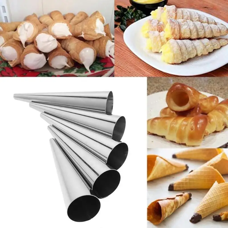 5Pcs/set DIY Baking Cones Stainless Steel Spiral Baked Croissants Tube Horn Pastry Roll Cake Mold for Cream Horns Chocolate Cone
5Pcs/set DIY Baking Cones Stainless Steel Spiral Baked Croissants Tube Horn Pastry Roll Cake Mold for Cream Horns Chocolate Cone