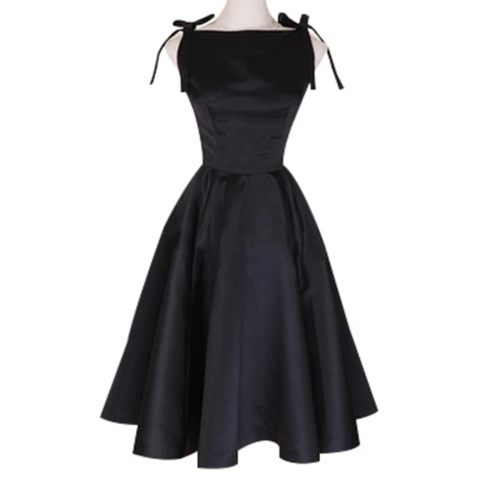 Винтаж Хепберн Стиль черные однотонные вечерние платье элегантное в ретро стиле