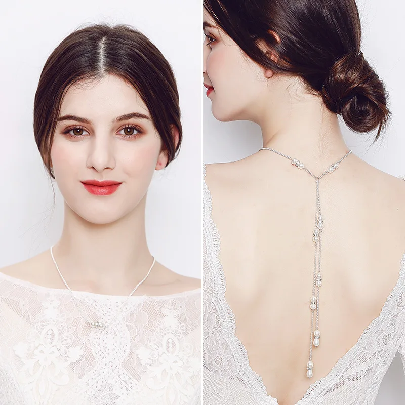 Dower me Simple Simulated Pearls Necklace Wedding Bridal Backdrop Necklaces for women back chain
Dower me Simple Simulated Pearls Necklace Wedding Bridal Backdrop Necklaces for women back chain