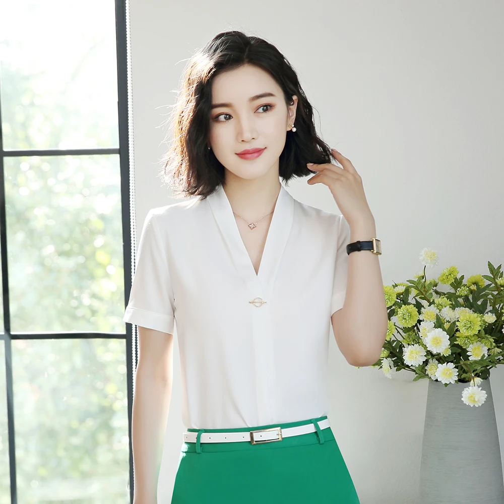Women's Business Wear Shirt Top Short Sleeve Casual Chiffon Blouse Female V Neck Solid White Office Shirt For Lady Blouse Blusas
Women's Business Wear Shirt Top Short Sleeve Casual Chiffon Blouse Female V Neck Solid White Office Shirt For Lady Blouse Blusas