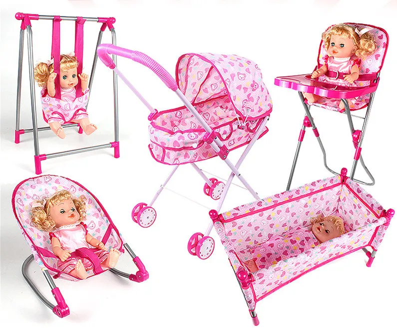Kids Four-in-one Folding Baby High-footed Dining Chair Toy Swing Chair Trolley Sleeping Bed with Dolls Dollhouse Furniture
Kids Four-in-one Folding Baby High-footed Dining Chair Toy Swing Chair Trolley Sleeping Bed with Dolls Dollhouse Furniture