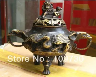 bir 00356 Collectibles Elegant Stork lion censer Incense Burners bronze statue