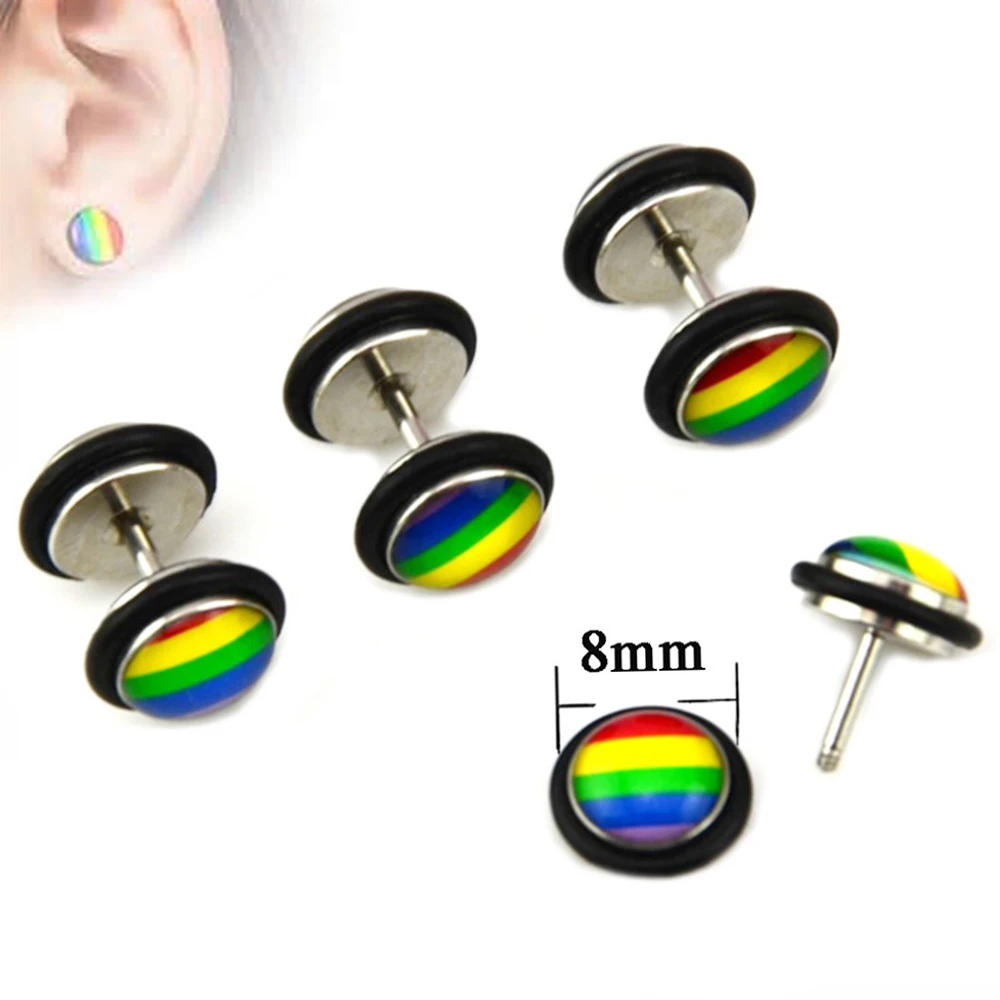Pair Steel Fake Earring with Double Sides Epoxy Rainbow Gay Pride Fake Plug O-Rings Cheater Illusion Piercing Earring Jewelry
Pair Steel Fake Earring with Double Sides Epoxy Rainbow Gay Pride Fake Plug O-Rings Cheater Illusion Piercing Earring Jewelry