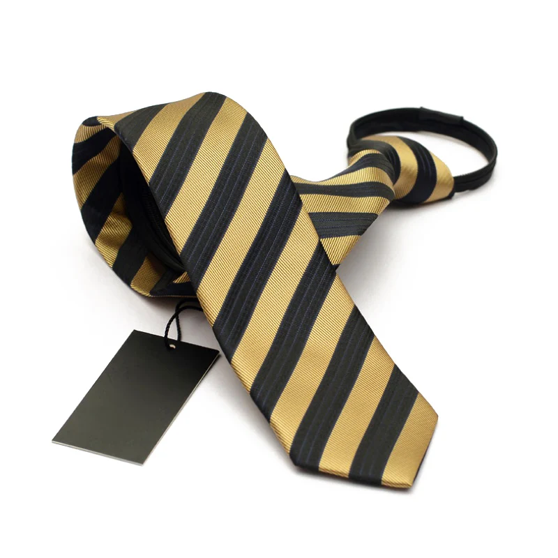 

Fashion Zipper Ties For Men Wedding Mariage Jacquard Tie High Quality Business Tie Gold Striped 6cm Narrow Arrow with Gift Box