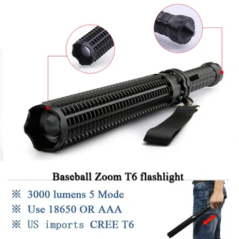 Powerful 5-Mode Adjustable LED Flashlight T6 3800 lumen torch light long lantern use 18650/AAA for self defense telescopic baton
Powerful 5-Mode Adjustable LED Flashlight T6 3800 lumen torch light long lantern use 18650/AAA for self defense telescopic baton