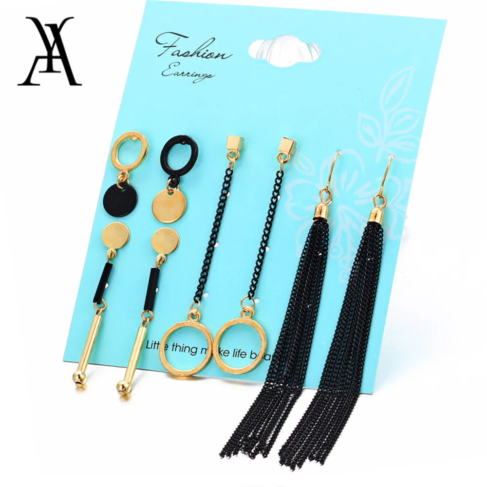 AY 4 Pairs/Set Geometric Vintage Stud Earrings For Woman Contrast Tassel Round Gold Black Color Earrings Set Fashion Jewelry
AY 4 Pairs/Set Geometric Vintage Stud Earrings For Woman Contrast Tassel Round Gold Black Color Earrings Set Fashion Jewelry