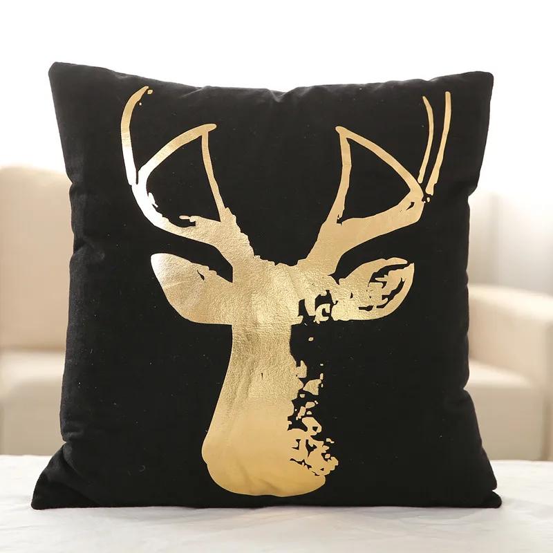 

Bronzing Cushion Cover Black Base LOVE Cotton Polyester Geometric Printed Home Decorative Pillow Cover King Queen Pillowcase