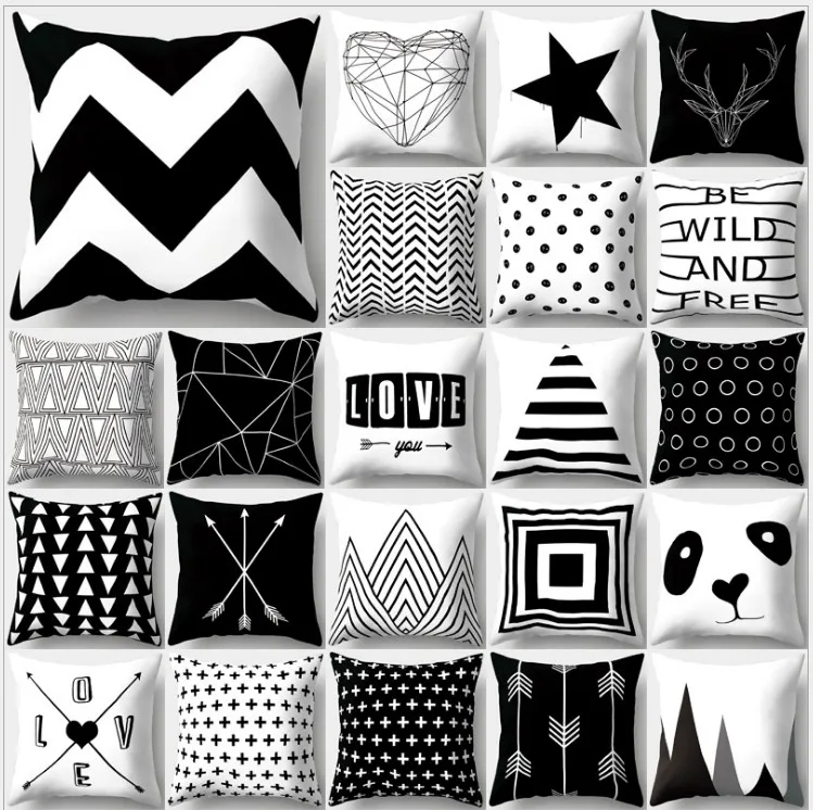 

Black White Geometric Deer Cushion Cover Home Decor Velvet Pillow Cover For Sofa 45*45cm Decorative Elephant Pillows Case