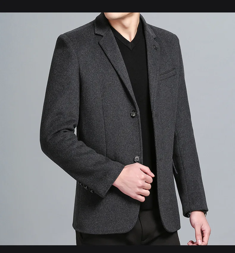 Waliicorners Wool Coat Men's Casual Solid Color Multi-Pocket Slim Fit Wool Blends Woolen Pea Coat Male Trench Coat Overcoat 52 HTB1OtNZaL1G3KVjSZFkq6yK4XXaV