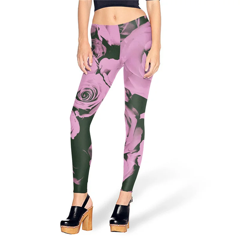 Rose Printed Leggings for Women Pink