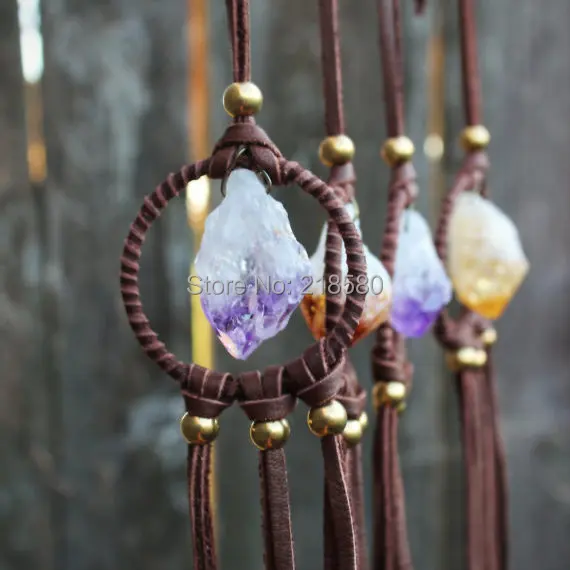Stone Dream Catcher Amethysts Leather Necklace Raw Citrines Quartzs Necklace Healing Crystals Sacral Chakra Necklace NM27774
Stone Dream Catcher Amethysts Leather Necklace Raw Citrines Quartzs Necklace Healing Crystals Sacral Chakra Necklace NM27774