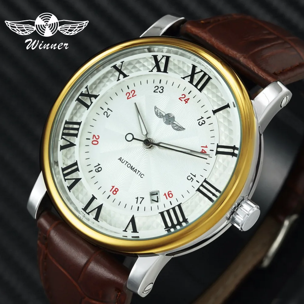 WINNER Official Classic Automatic Mechanical Mens Watches Top Brand Luxury Brown Leather Strap Roman Numeral Fashion Wristwatch
WINNER Official Classic Automatic Mechanical Mens Watches Top Brand Luxury Brown Leather Strap Roman Numeral Fashion Wristwatch