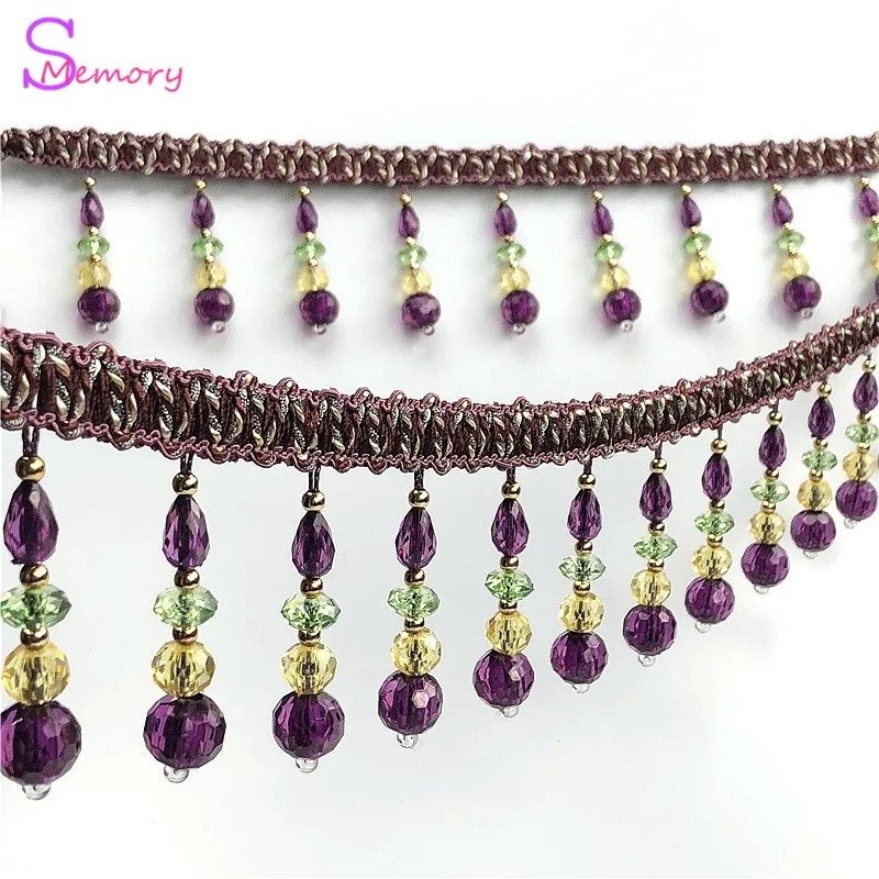 

12M Crystal beads Curtain Trim Lace Tassels Europe Curtain Hanging Ball Tie Back Straps Holders Accessories Home Decoration