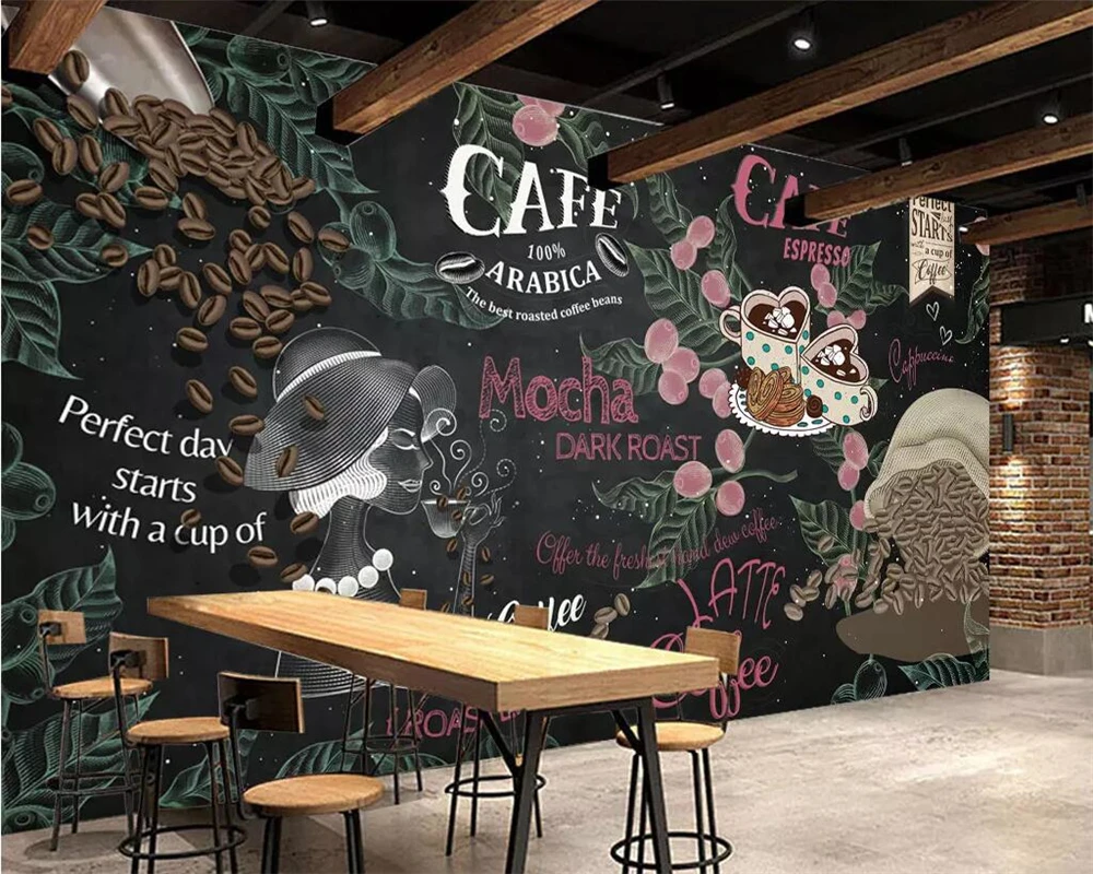 

Custom wallpaper European and American hand-painted blackboard cafe western restaurant background wall mural 3d wallpaper