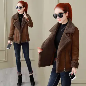 Lady Autumn Winter Warm Coat Korean Fashion Women Turn-down Collar Long Sleeve Zipper Lambs Frocking Suede Coats Outwear
Lady Autumn Winter Warm Coat Korean Fashion Women Turn-down Collar Long Sleeve Zipper Lambs Frocking Suede Coats Outwear