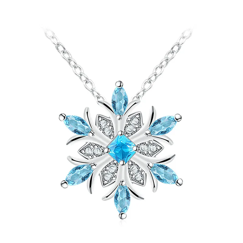 925 Sterlingsilber Glänzend Schneeflocke Anhänger Twilight Blau Kristall Klar Cz
