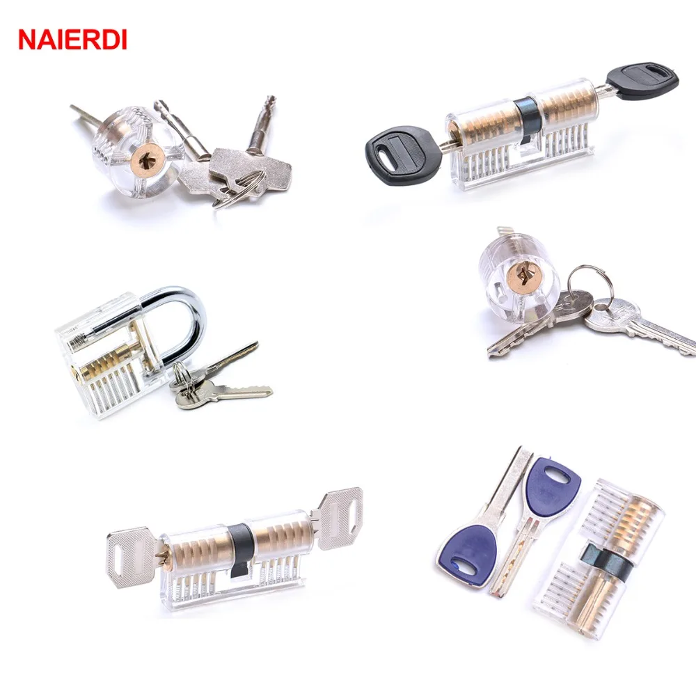 

NAIERDI 6PCS Transparent Visible Cutaway Practice Locks Portable Padlock Hasp Pick Training Skill For Locksmith Hardware