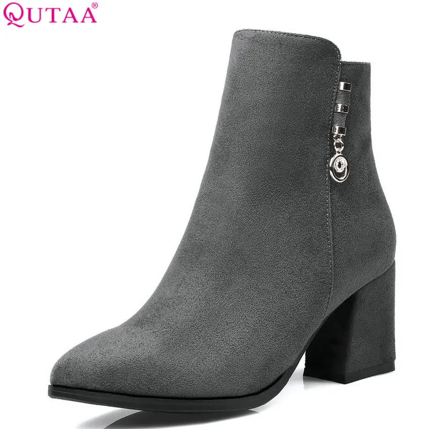 QUTAA 2018 Women Ankle Boots Fashion Flock Square High Heel Zipper Design Pointed Toe Women Elegent Ankle Boots Size 34-43
QUTAA 2018 Women Ankle Boots Fashion Flock Square High Heel Zipper Design Pointed Toe Women Elegent Ankle Boots Size 34-43