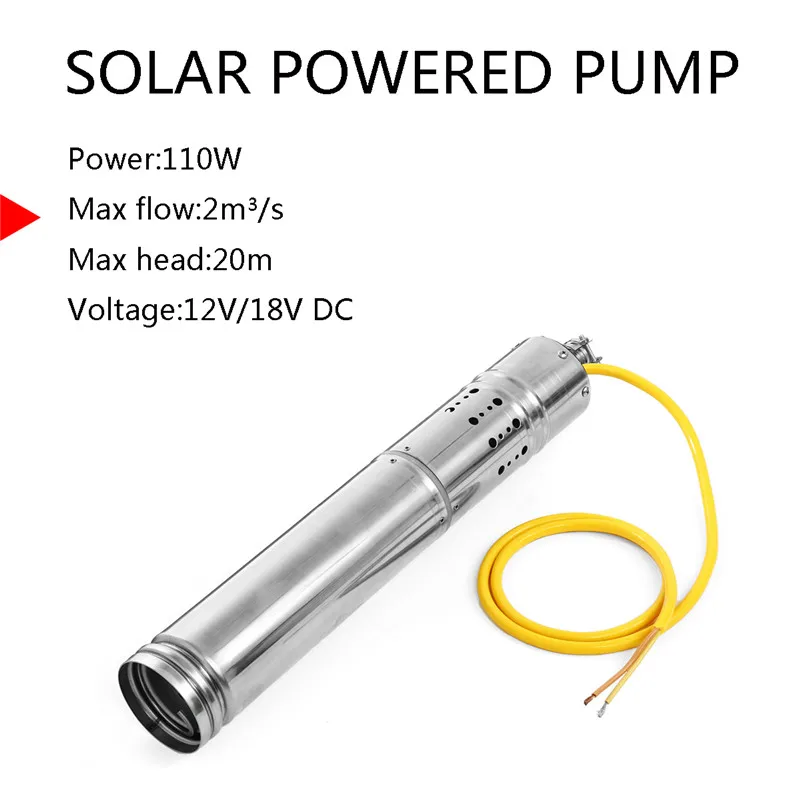 DC12V/18V 110W Max Head 20m Solar Powered Pump Submersible Bore Hole Deep Well Pump For Farm Fishpond And Ranch
DC12V/18V 110W Max Head 20m Solar Powered Pump Submersible Bore Hole Deep Well Pump For Farm Fishpond And Ranch
