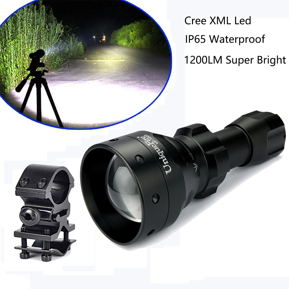 

UniqueFire 1200LM Powerful Flashlight 1503 XM-L2 Led Zoom 5 Modes Defense Flashlight Torch+Scope Mount For Hunting Trip