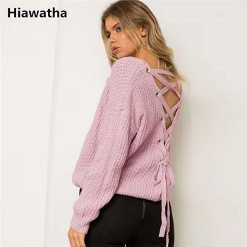 Hiawatha Pullover Knitted V-Neck Sweater Cross Back Lace Up Loose Sweater Women Pink Winter Jumper AW002
Hiawatha Pullover Knitted V-Neck Sweater Cross Back Lace Up Loose Sweater Women Pink Winter Jumper AW002