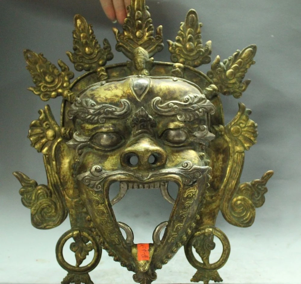 15" Tibet Buddhism Temple Bronze 24K Gold Gilt Mahakala Buddha Head Mask Statue
15" Tibet Buddhism Temple Bronze 24K Gold Gilt Mahakala Buddha Head Mask Statue