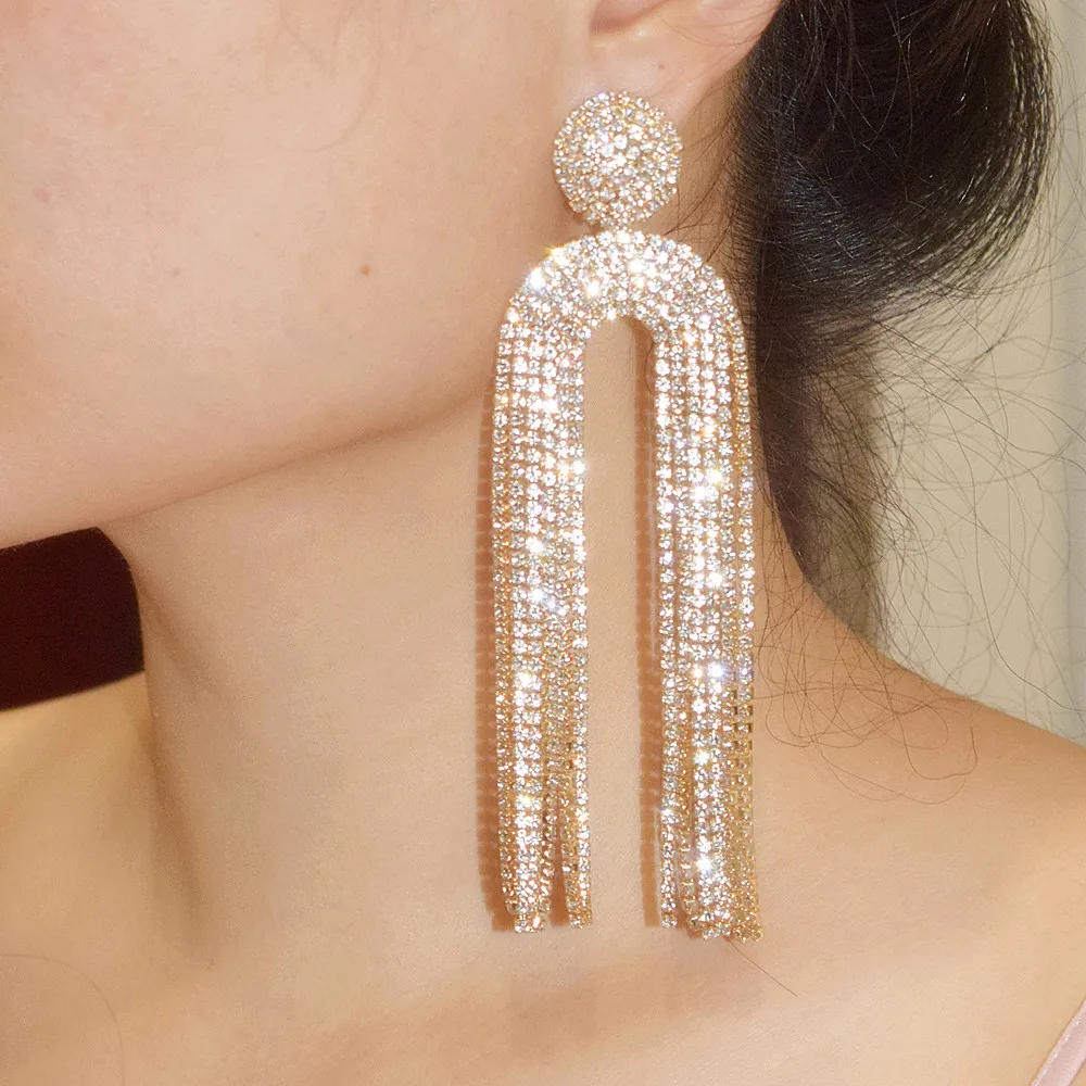 Women Fashion Shiny Rhinestone Tassel Dangle Earrings Jewelry Hot Sale Party Show Lady's Statement Earring Accessories
Women Fashion Shiny Rhinestone Tassel Dangle Earrings Jewelry Hot Sale Party Show Lady's Statement Earring Accessories