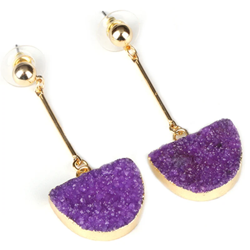 purple violet half round rough raw druzy drusy crystal stone bead charm gold dangle earring for women
purple violet half round rough raw druzy drusy crystal stone bead charm gold dangle earring for women