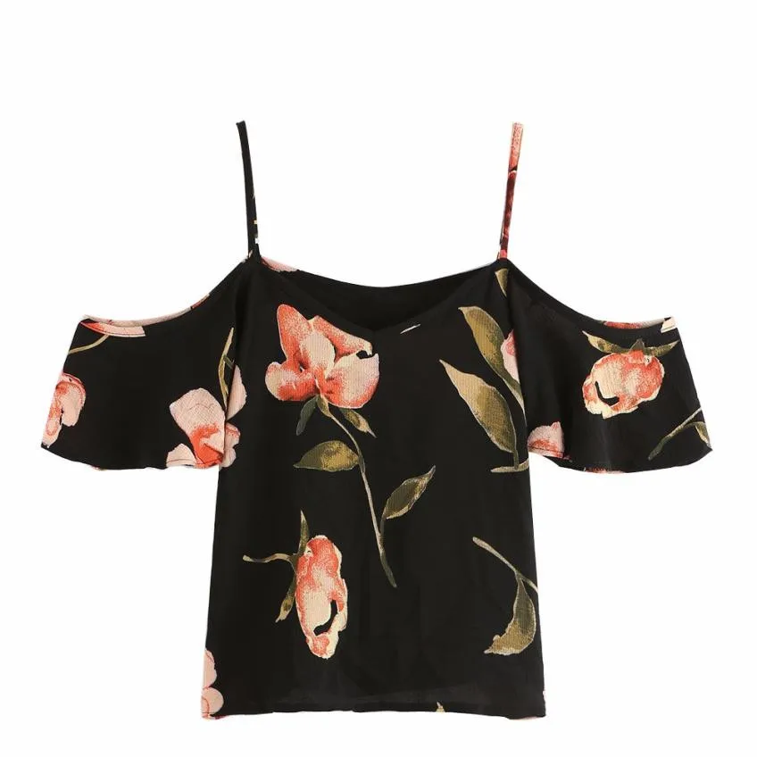 Для женщин блузка с принтом Летняя мода открытыми плечами Винтаж Boho Цветочный
