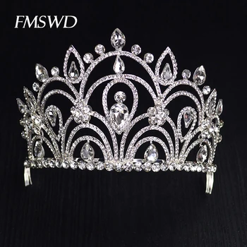 New Trendy Gold Silver Color Shiny Large Tiara For Bride Crystal Rhinestone Crowns For Queen Prom Bridal headdress Accessories 
New Trendy Gold Silver Color Shiny Large Tiara For Bride Crystal Rhinestone Crowns For Queen Prom Bridal headdress Accessories
